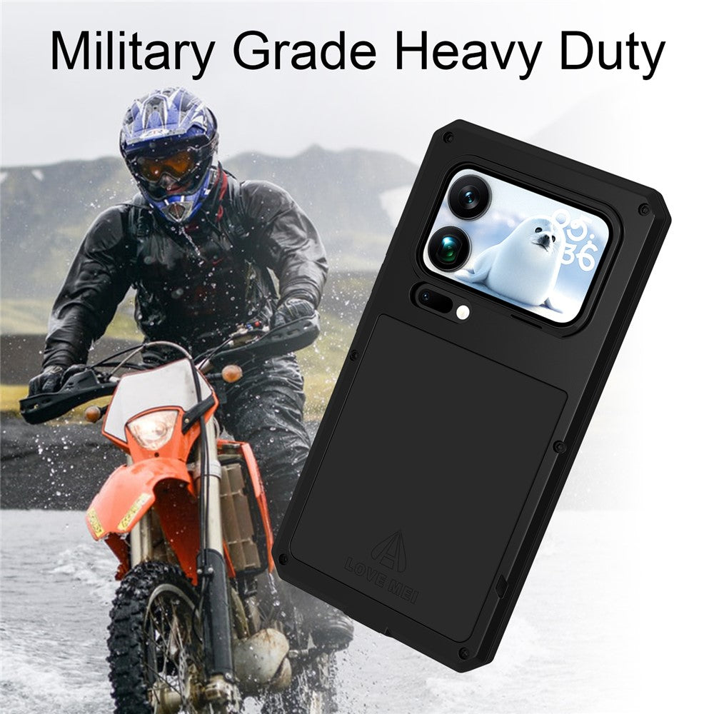 LOVE MEI For Xiaomi 17 Pro Max Case Tempered Glass Screen Protector Metal + Silicone Phone Cover - Silver