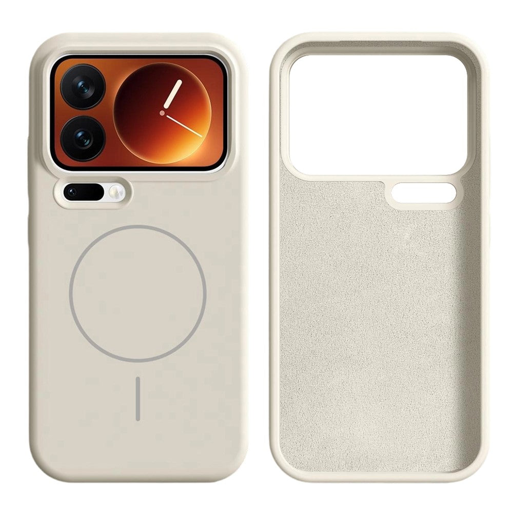 For Xiaomi 17 Pro Max Magnetic Case Skin-Friendly Liquid Silicone + PC Phone Cover - Antique White