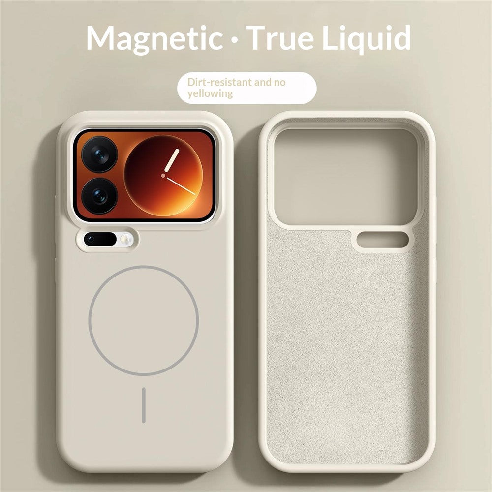 For Xiaomi 17 Pro Max Magnetic Case Skin-Friendly Liquid Silicone + PC Phone Cover - Antique White