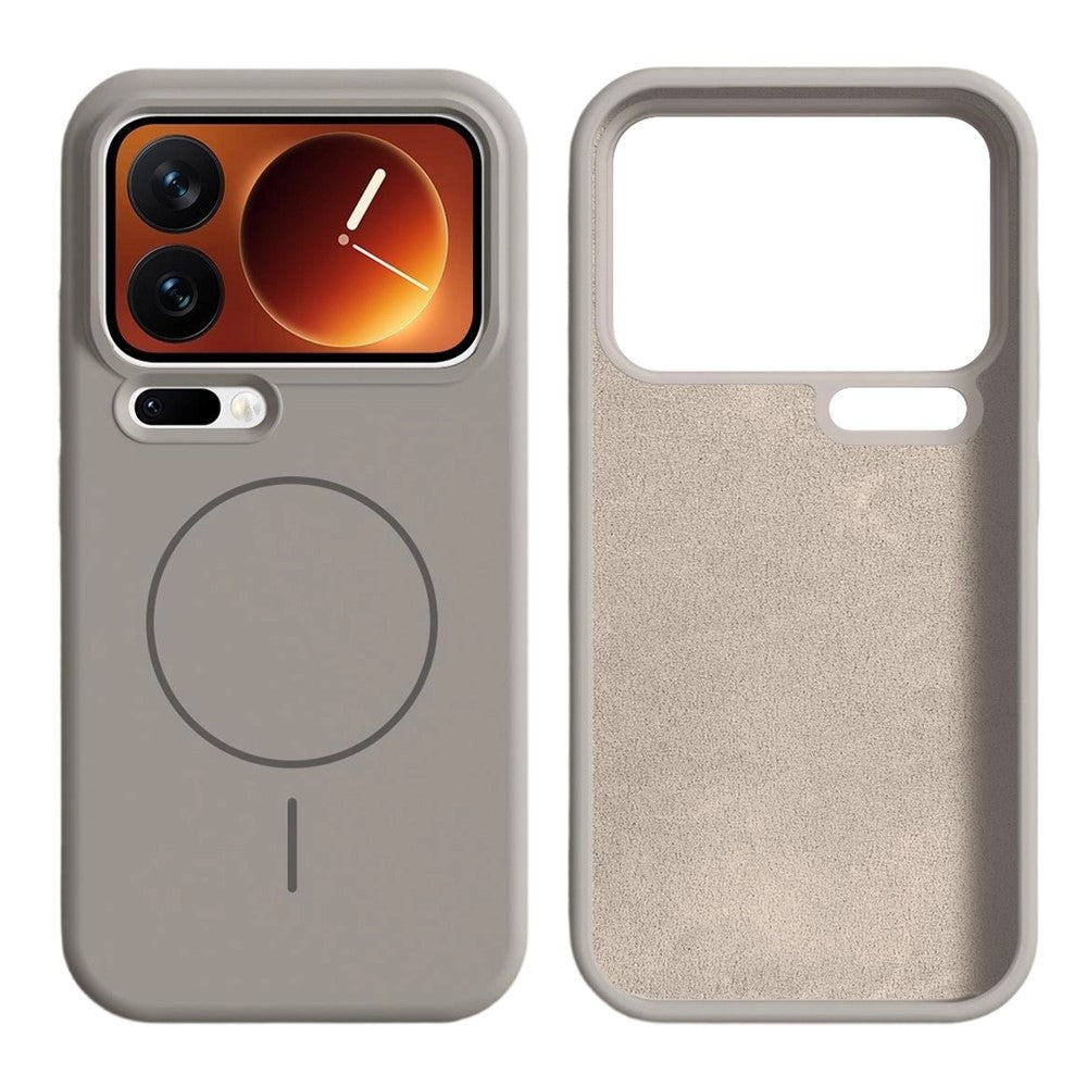 For Xiaomi 17 Pro Max Magnetic Case Skin-Friendly Liquid Silicone + PC Phone Cover - Grey