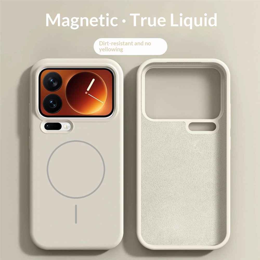 For Xiaomi 17 Pro Magnetic Case Skin-Friendly Liquid Silicone + PC Phone Cover - Antique White