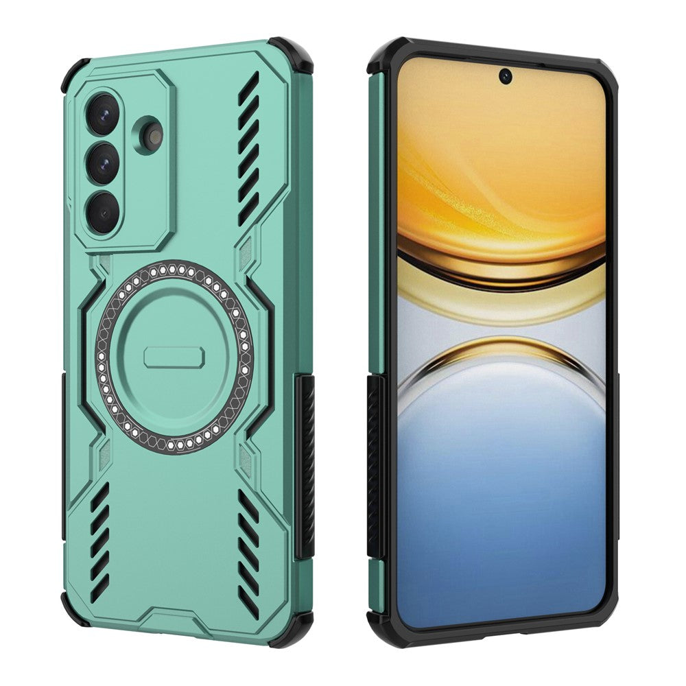 For Samsung Galaxy A57 5G Magnetic Case Butterfly Armor Hollow Heat Dissipation PC + TPU Phone Cover - Green