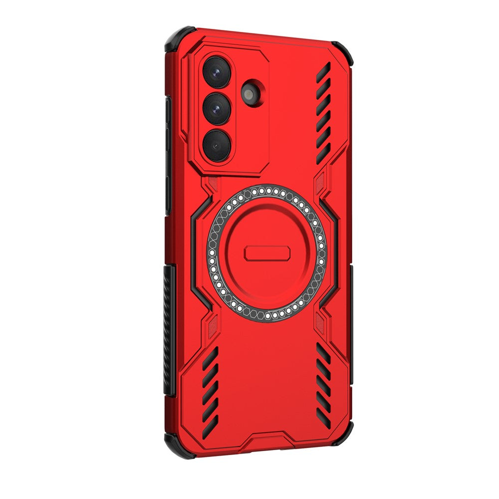 For Samsung Galaxy A57 5G Magnetic Case Butterfly Armor Hollow Heat Dissipation PC + TPU Phone Cover - Red