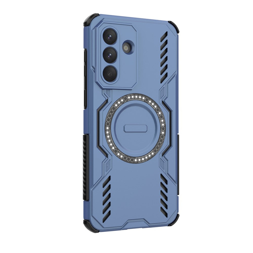 For Samsung Galaxy A57 5G Magnetic Case Butterfly Armor Hollow Heat Dissipation PC + TPU Phone Cover - Blue