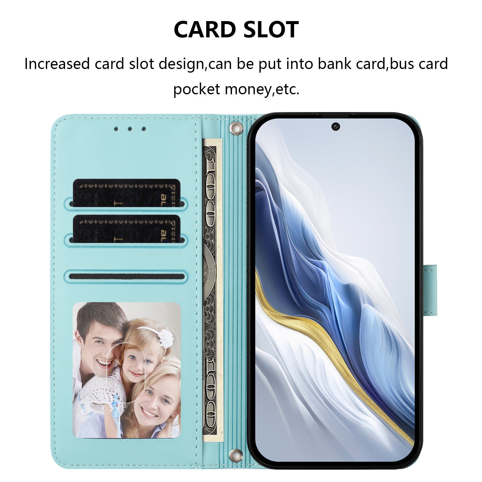 For Samsung Galaxy A57 5G Wallet Case with Wrist Strap Love Cat Pattern Imprint Leather Phone Cover - Mint Green