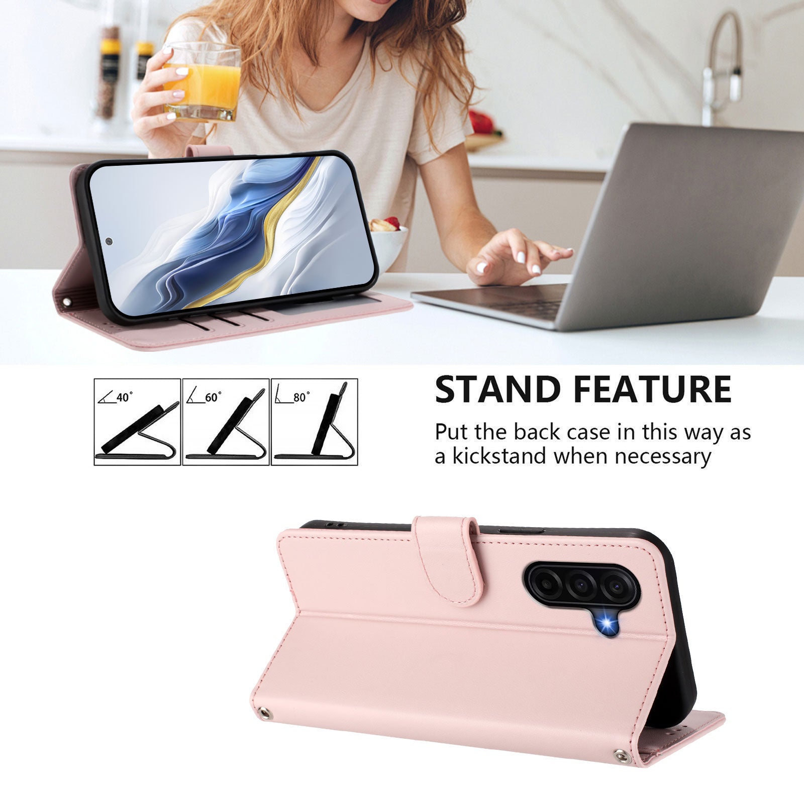 For Samsung Galaxy A57 5G Wallet Case with Wrist Strap Love Cat Pattern Imprint Leather Phone Cover - Pink