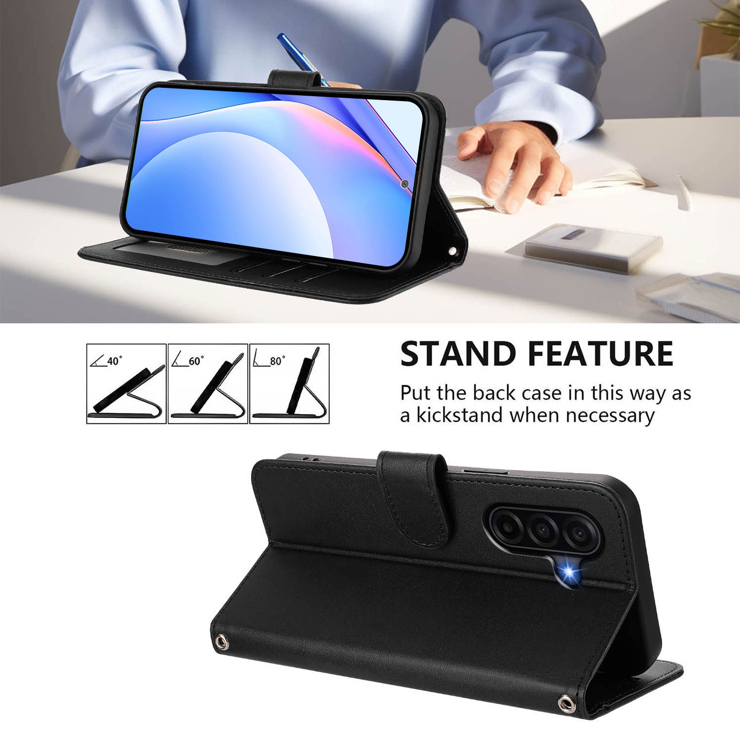 For Samsung Galaxy A57 5G Case Panda Imprint RFID Blocking Wallet Leather Phone Cover with Wrist Strap - Black