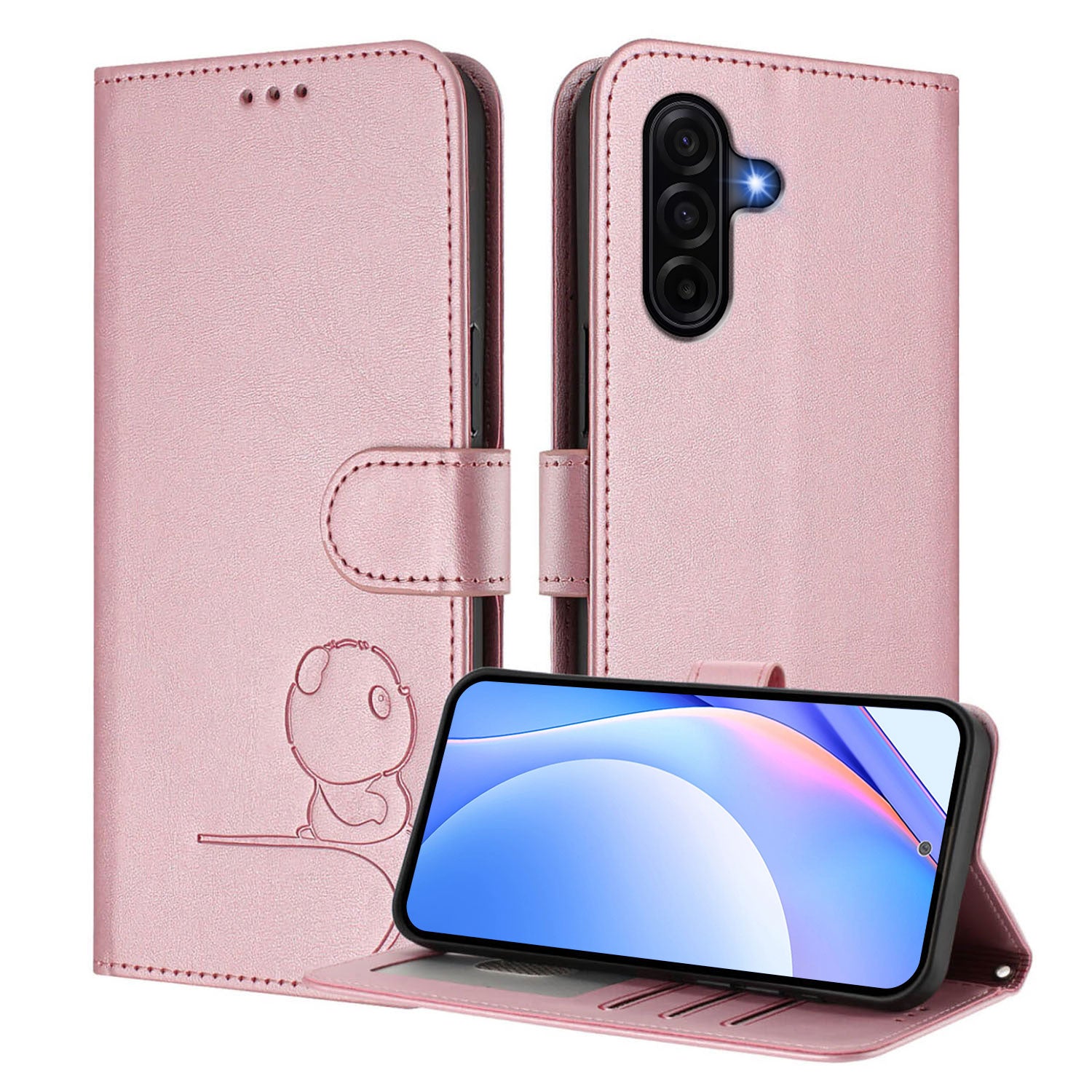 For Samsung Galaxy A57 5G Case Panda Imprint RFID Blocking Wallet Leather Phone Cover with Wrist Strap - Pink