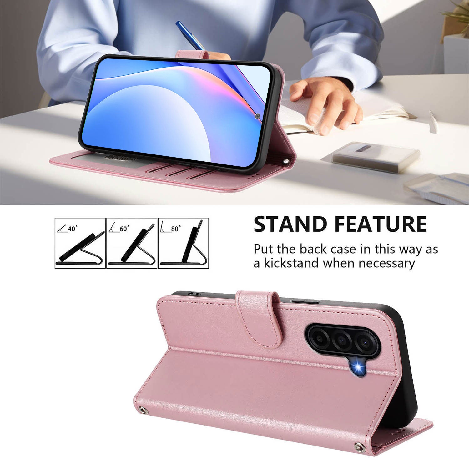 For Samsung Galaxy A57 5G Case Panda Imprint RFID Blocking Wallet Leather Phone Cover with Wrist Strap - Pink