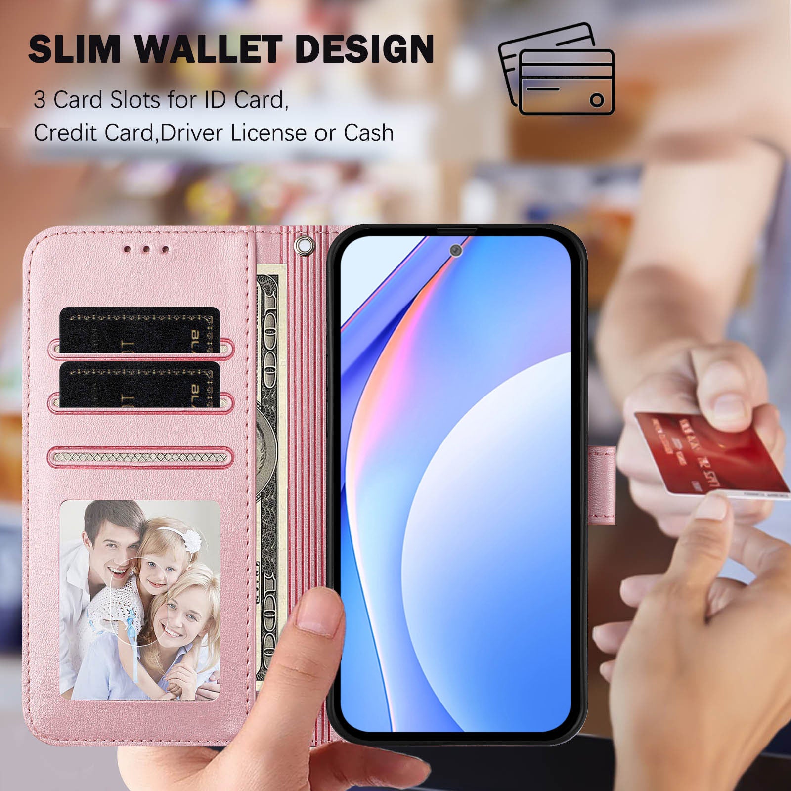 For Samsung Galaxy A57 5G Case Panda Imprint RFID Blocking Wallet Leather Phone Cover with Wrist Strap - Pink