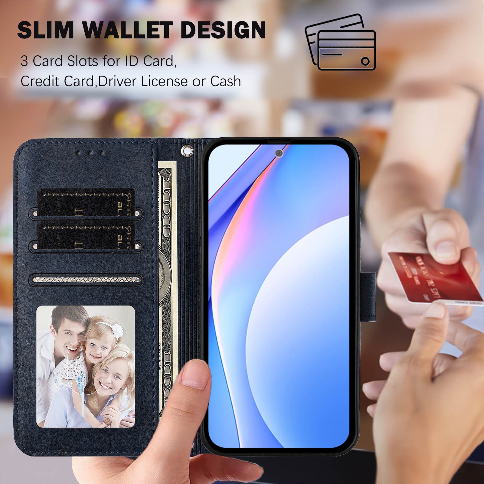 For Samsung Galaxy A57 5G Case Panda Imprint RFID Blocking Wallet Leather Phone Cover with Wrist Strap - Blue