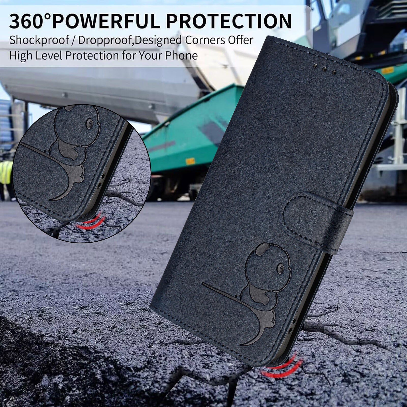 For Samsung Galaxy A57 5G Case Panda Imprint RFID Blocking Wallet Leather Phone Cover with Wrist Strap - Blue
