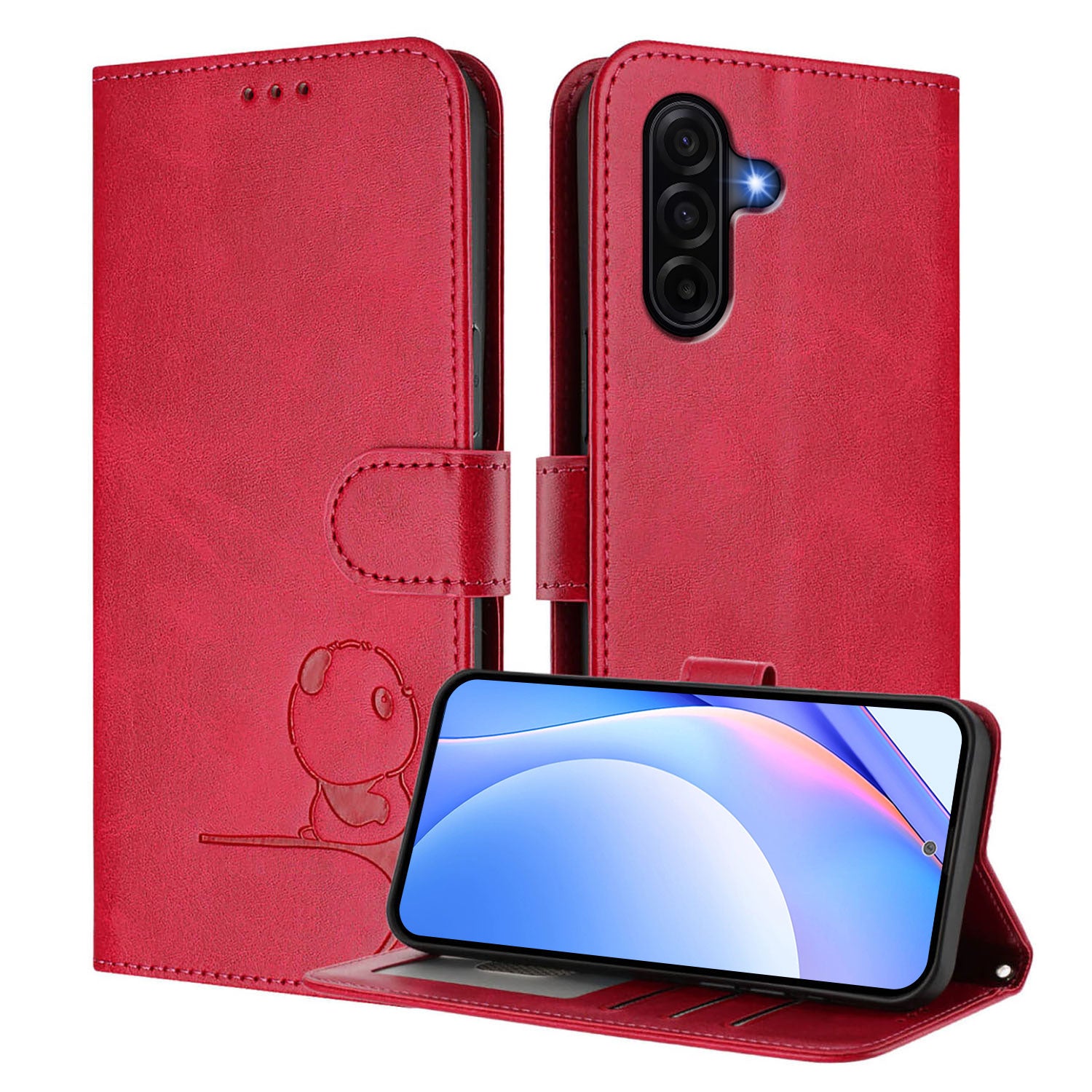 For Samsung Galaxy A57 5G Case Panda Imprint RFID Blocking Wallet Leather Phone Cover with Wrist Strap - Rose