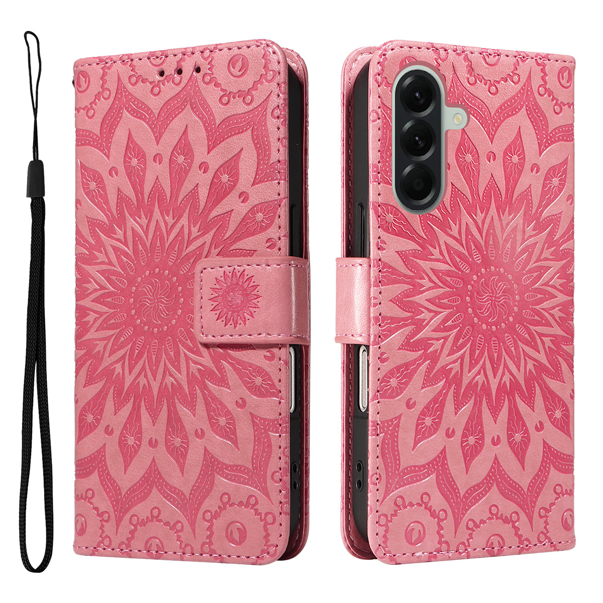 For Samsung Galaxy A57 5G Leather Wallet Case Sunflower Imprinted Phone Cover - Pink