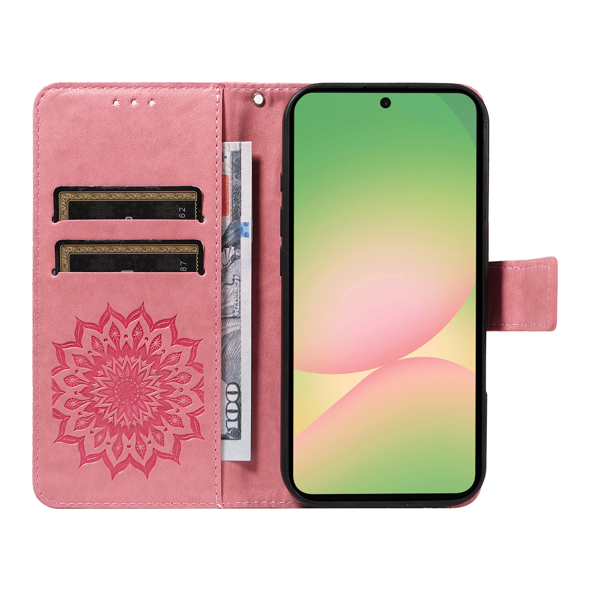 For Samsung Galaxy A57 5G Leather Wallet Case Sunflower Imprinted Phone Cover - Pink