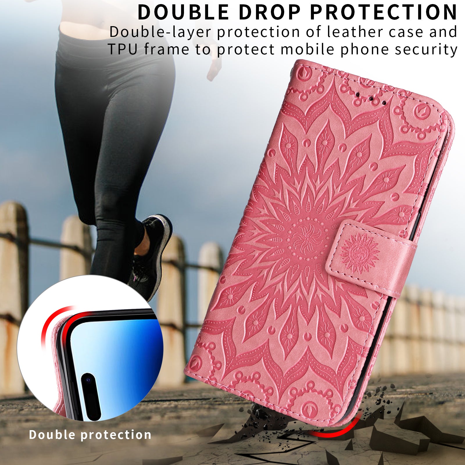 For Samsung Galaxy A57 5G Leather Wallet Case Sunflower Imprinted Phone Cover - Pink