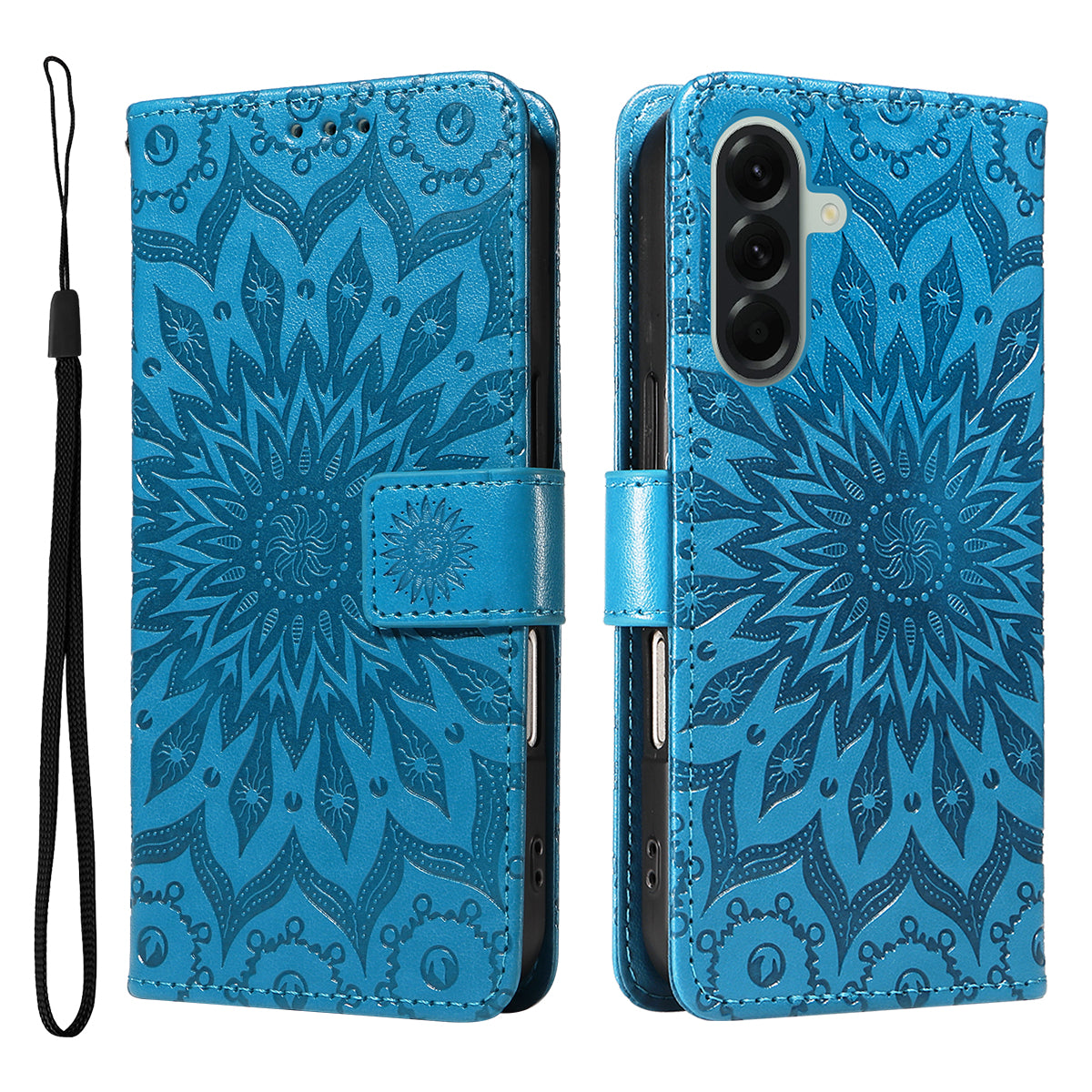 For Samsung Galaxy A57 5G Leather Wallet Case Sunflower Imprinted Phone Cover - Blue