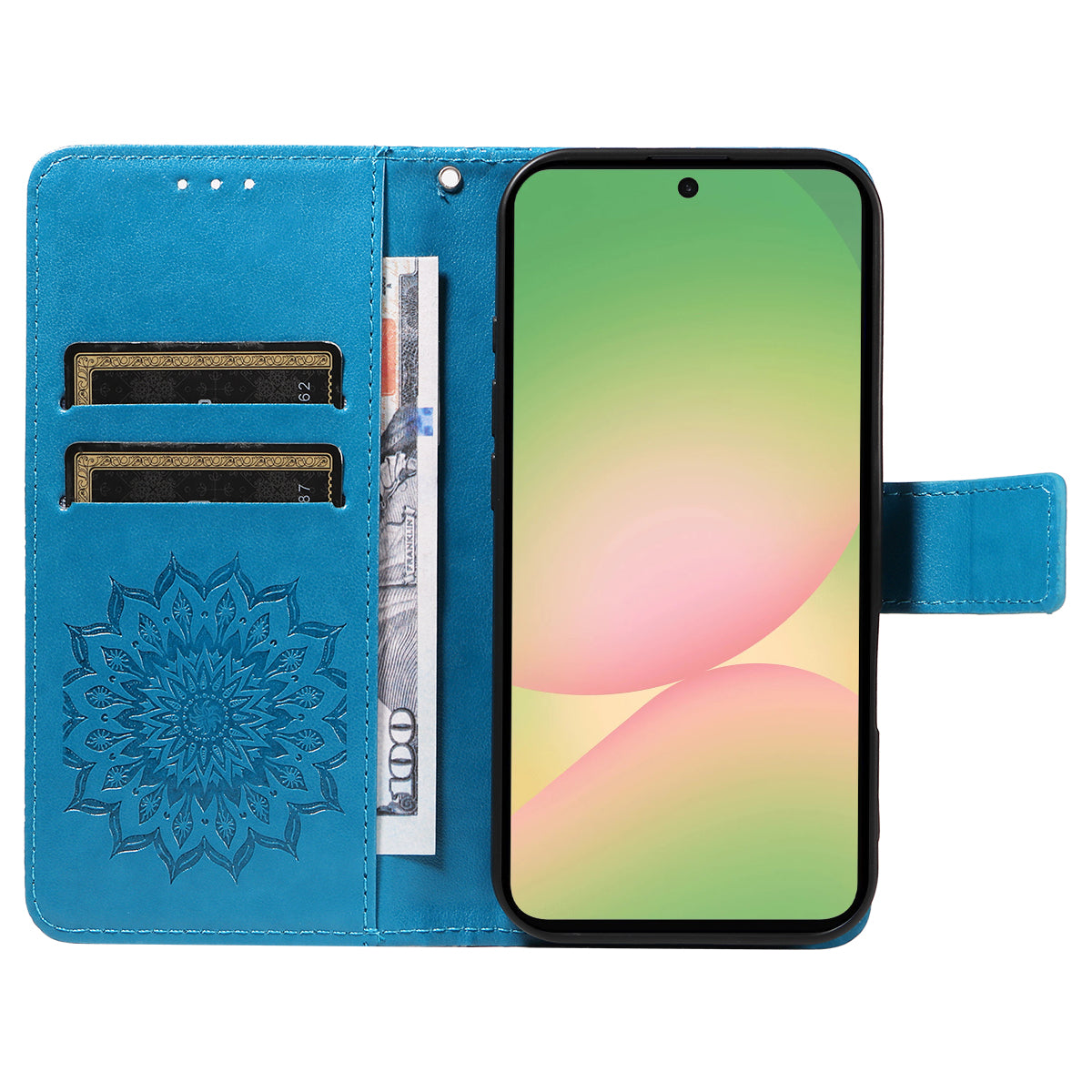 For Samsung Galaxy A57 5G Leather Wallet Case Sunflower Imprinted Phone Cover - Blue