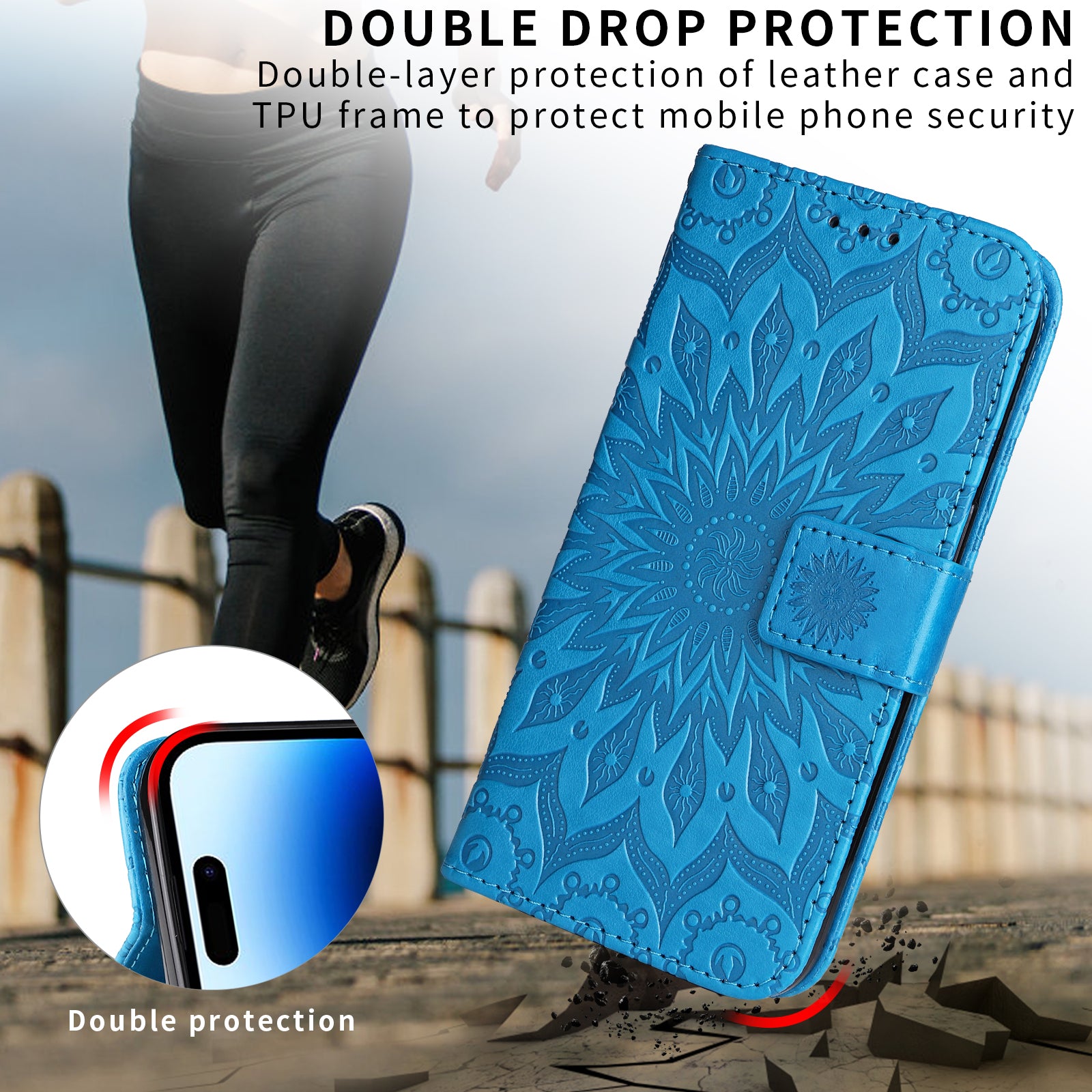 For Samsung Galaxy A57 5G Leather Wallet Case Sunflower Imprinted Phone Cover - Blue