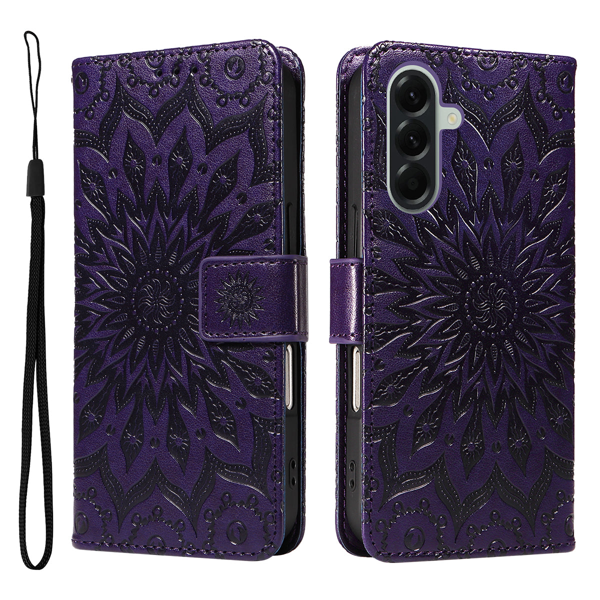 For Samsung Galaxy A57 5G Leather Wallet Case Sunflower Imprinted Phone Cover - Purple
