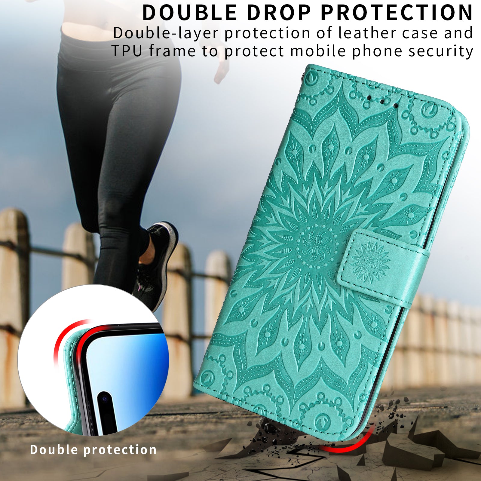 For Samsung Galaxy A57 5G Leather Wallet Case Sunflower Imprinted Phone Cover - Green