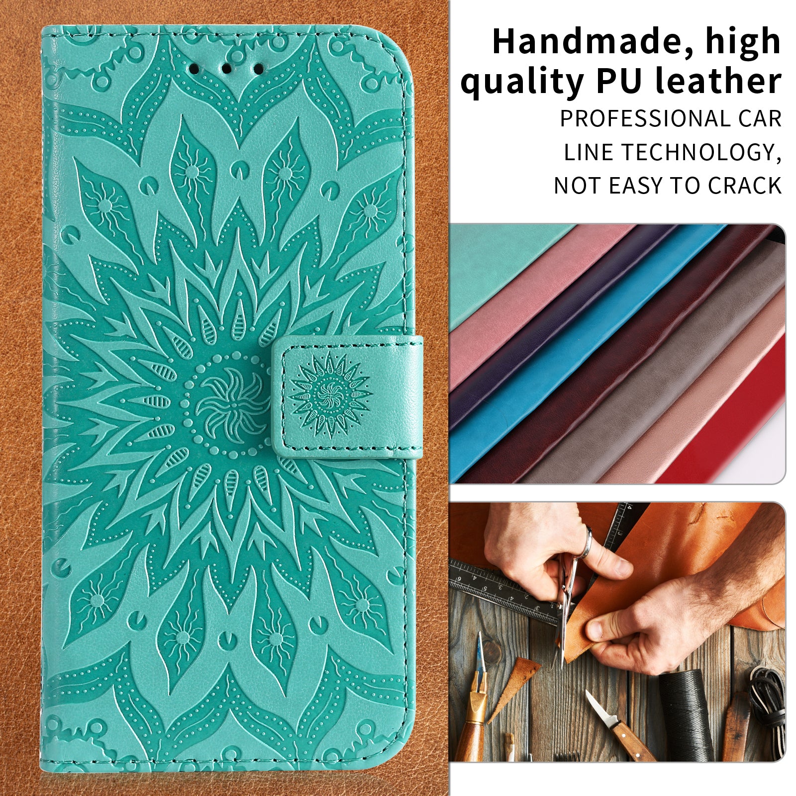 For Samsung Galaxy A57 5G Leather Wallet Case Sunflower Imprinted Phone Cover - Green