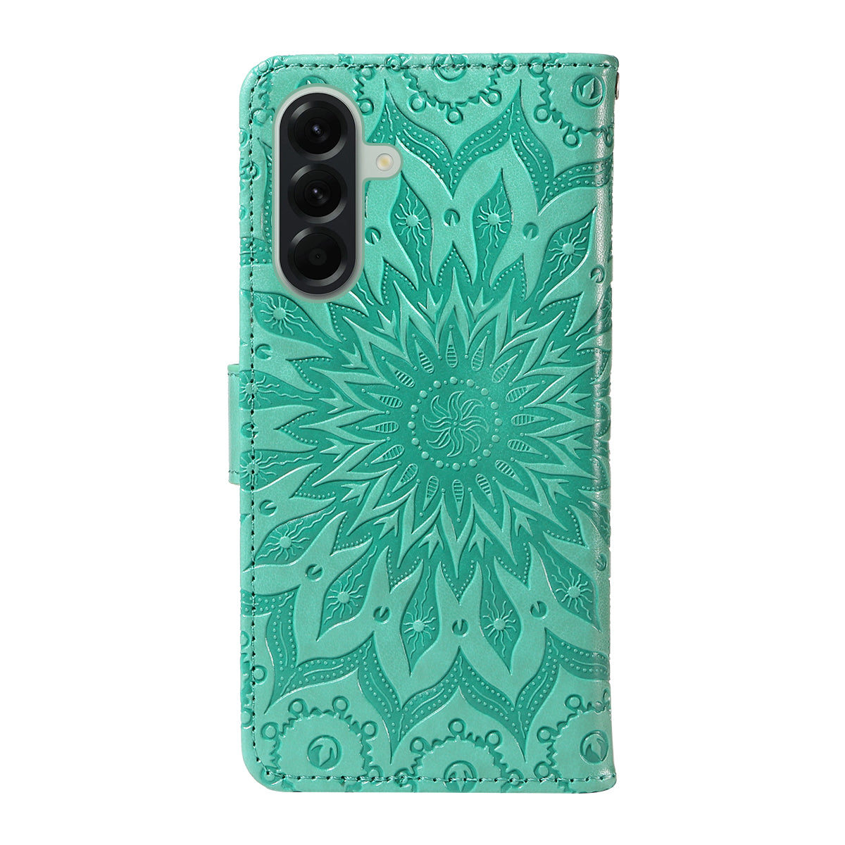For Samsung Galaxy A57 5G Leather Wallet Case Sunflower Imprinted Phone Cover - Green