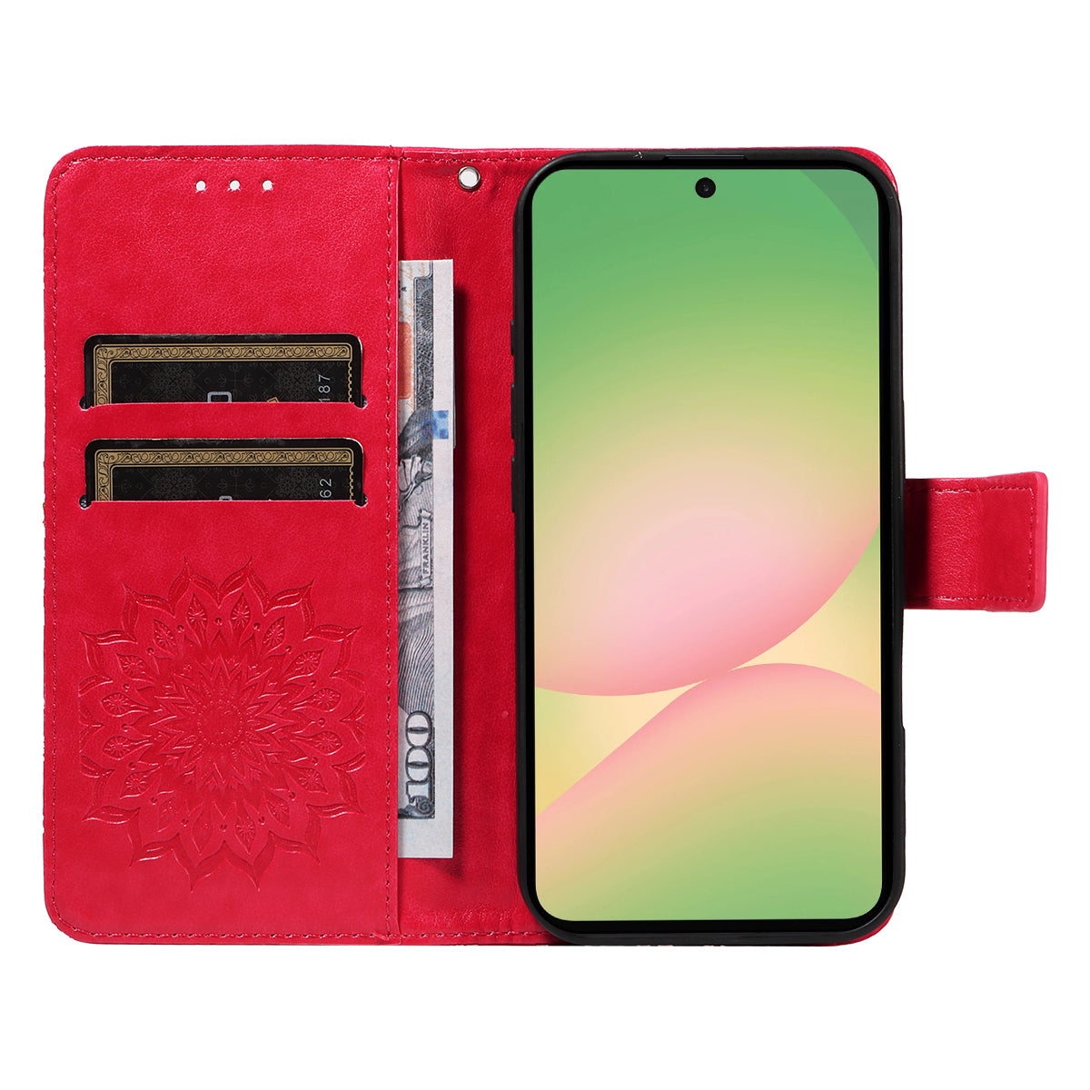 For Samsung Galaxy A57 5G Leather Wallet Case Sunflower Imprinted Phone Cover - Red