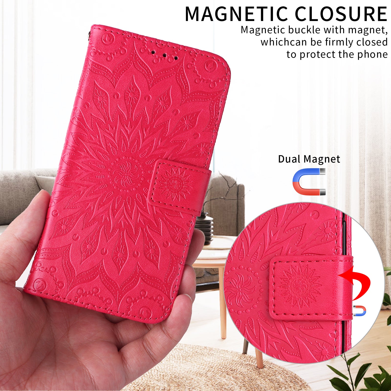 For Samsung Galaxy A57 5G Leather Wallet Case Sunflower Imprinted Phone Cover - Red