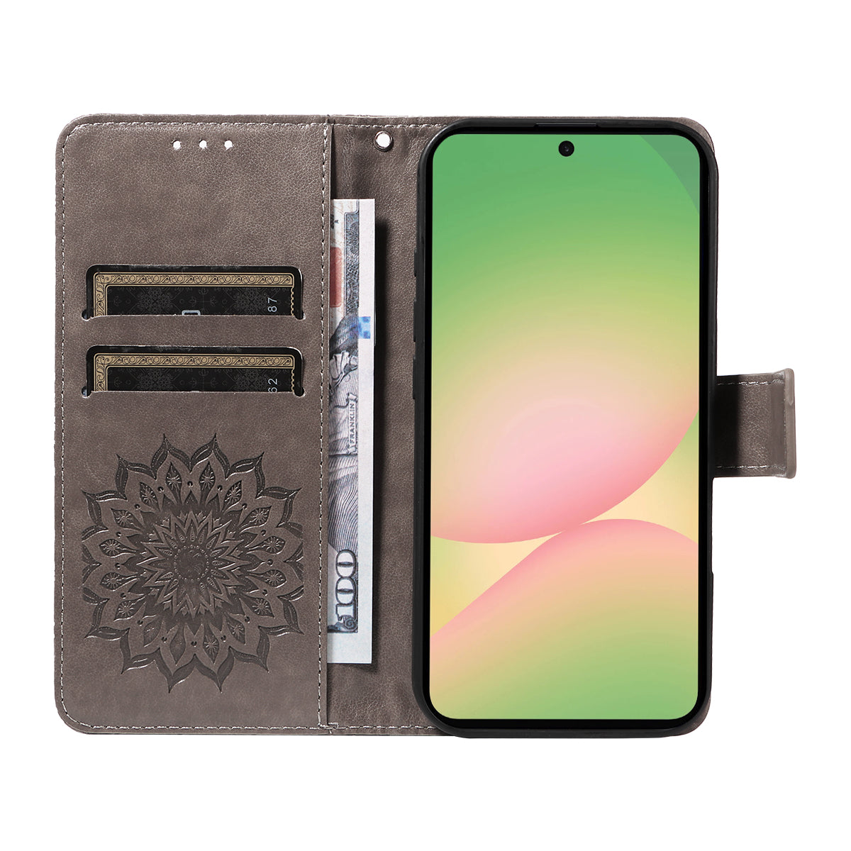 For Samsung Galaxy A57 5G Leather Wallet Case Sunflower Imprinted Phone Cover - Grey
