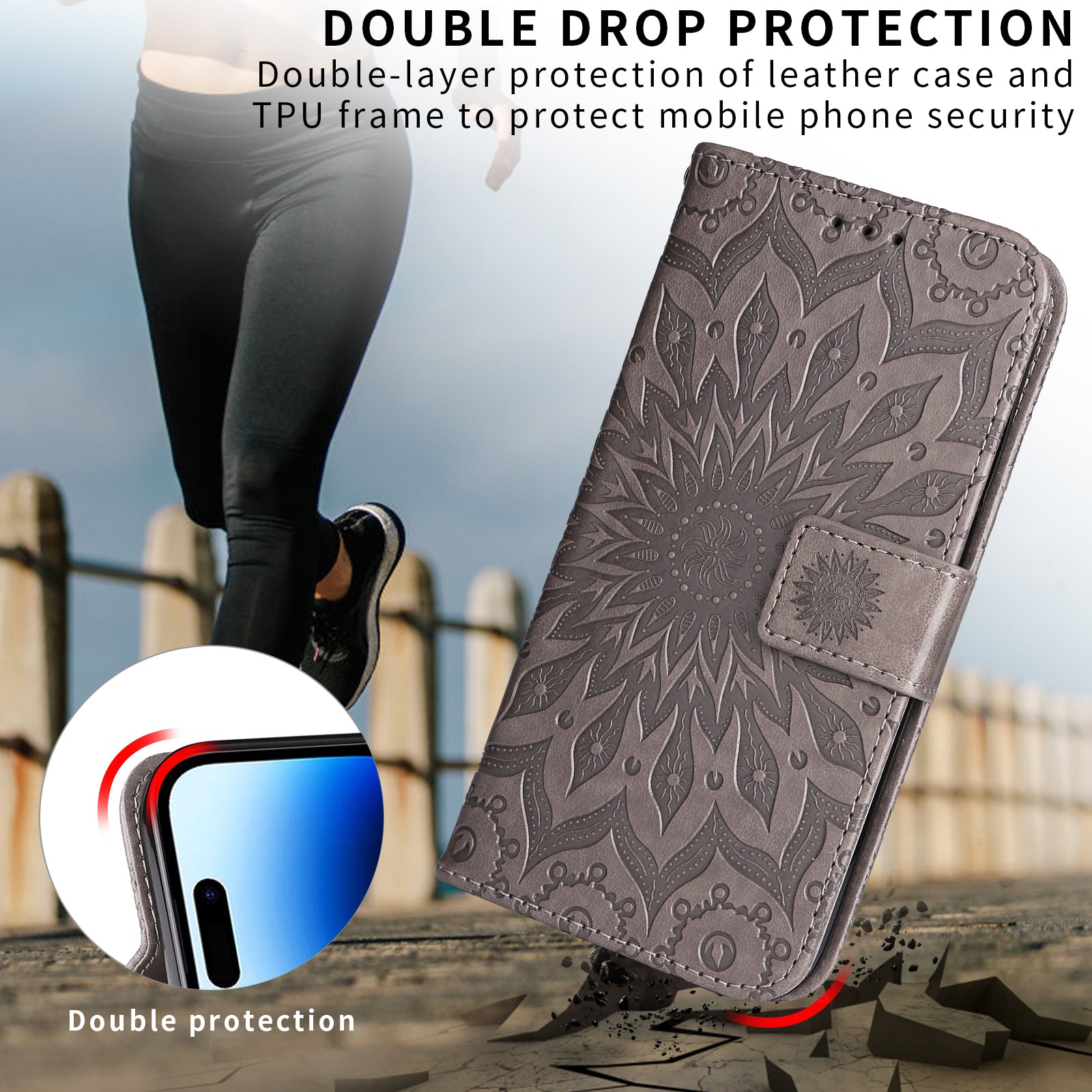 For Samsung Galaxy A57 5G Leather Wallet Case Sunflower Imprinted Phone Cover - Grey