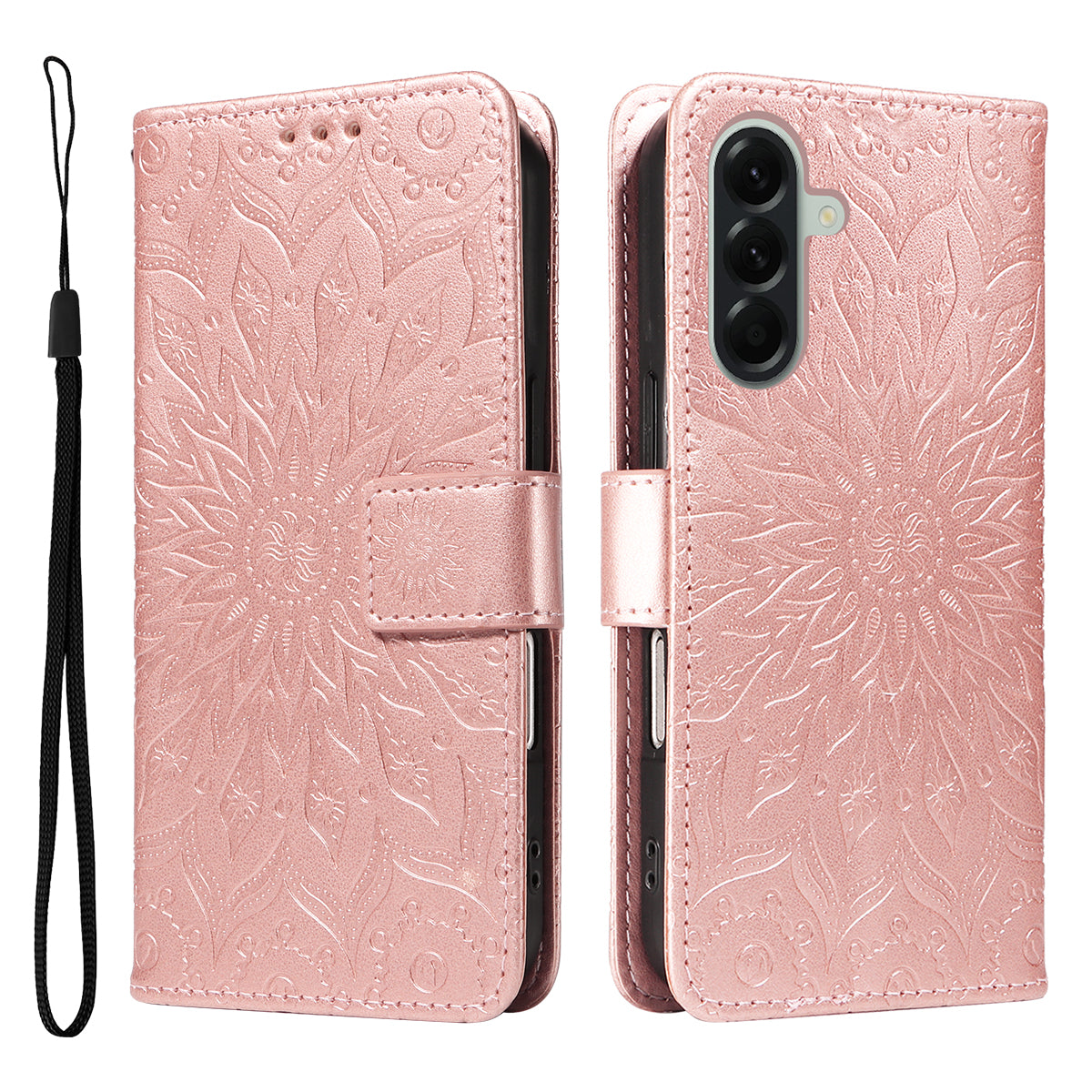 For Samsung Galaxy A57 5G Leather Wallet Case Sunflower Imprinted Phone Cover -  Rose Gold