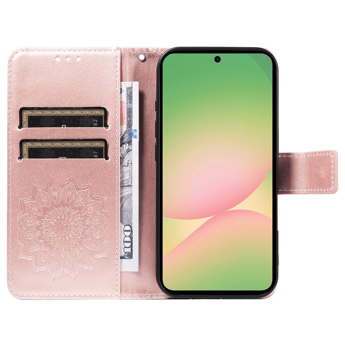 For Samsung Galaxy A57 5G Leather Wallet Case Sunflower Imprinted Phone Cover -  Rose Gold