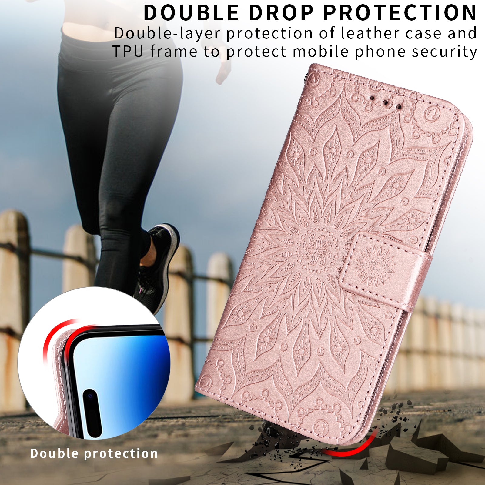 For Samsung Galaxy A57 5G Leather Wallet Case Sunflower Imprinted Phone Cover -  Rose Gold