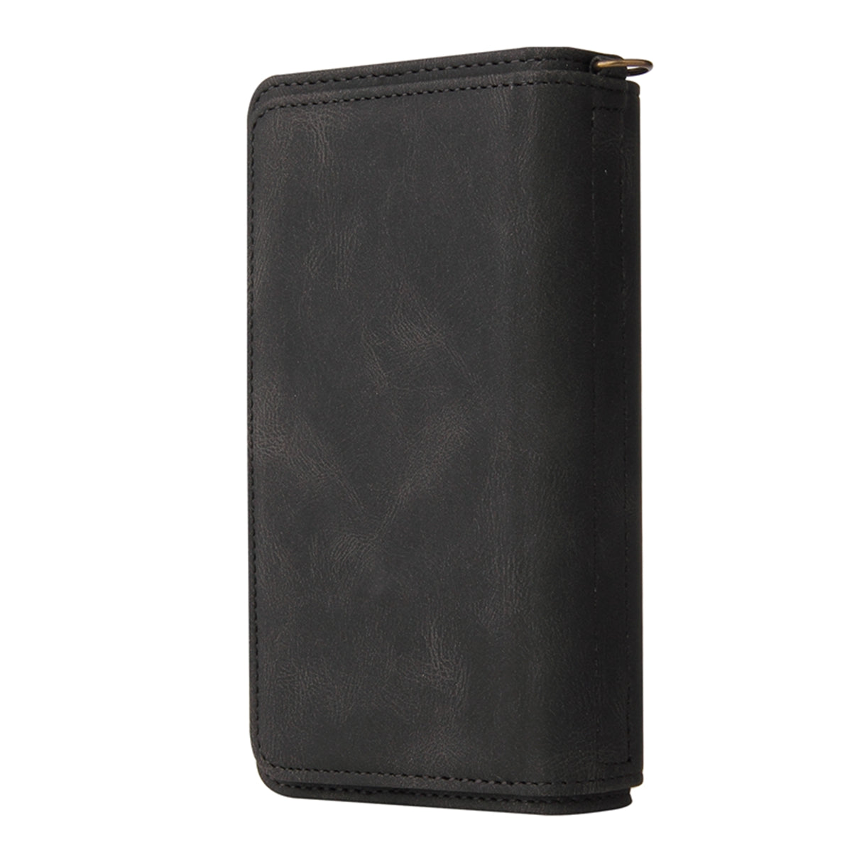 For Samsung Galaxy A57 5G Zipper Wallet Case with 15 Card Slots and Strap Leather Phone Cover - Black
