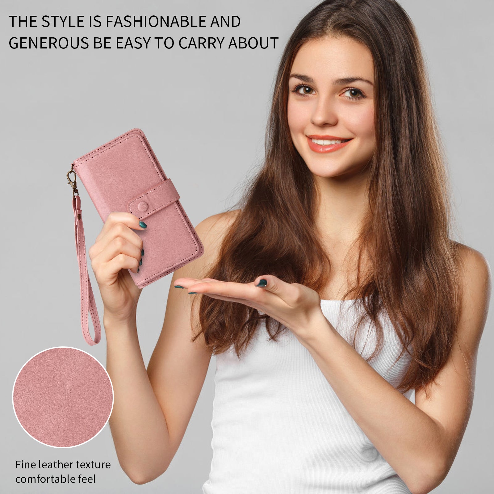 For Samsung Galaxy A57 5G Zipper Wallet Case with 15 Card Slots and Strap Leather Phone Cover - Pink
