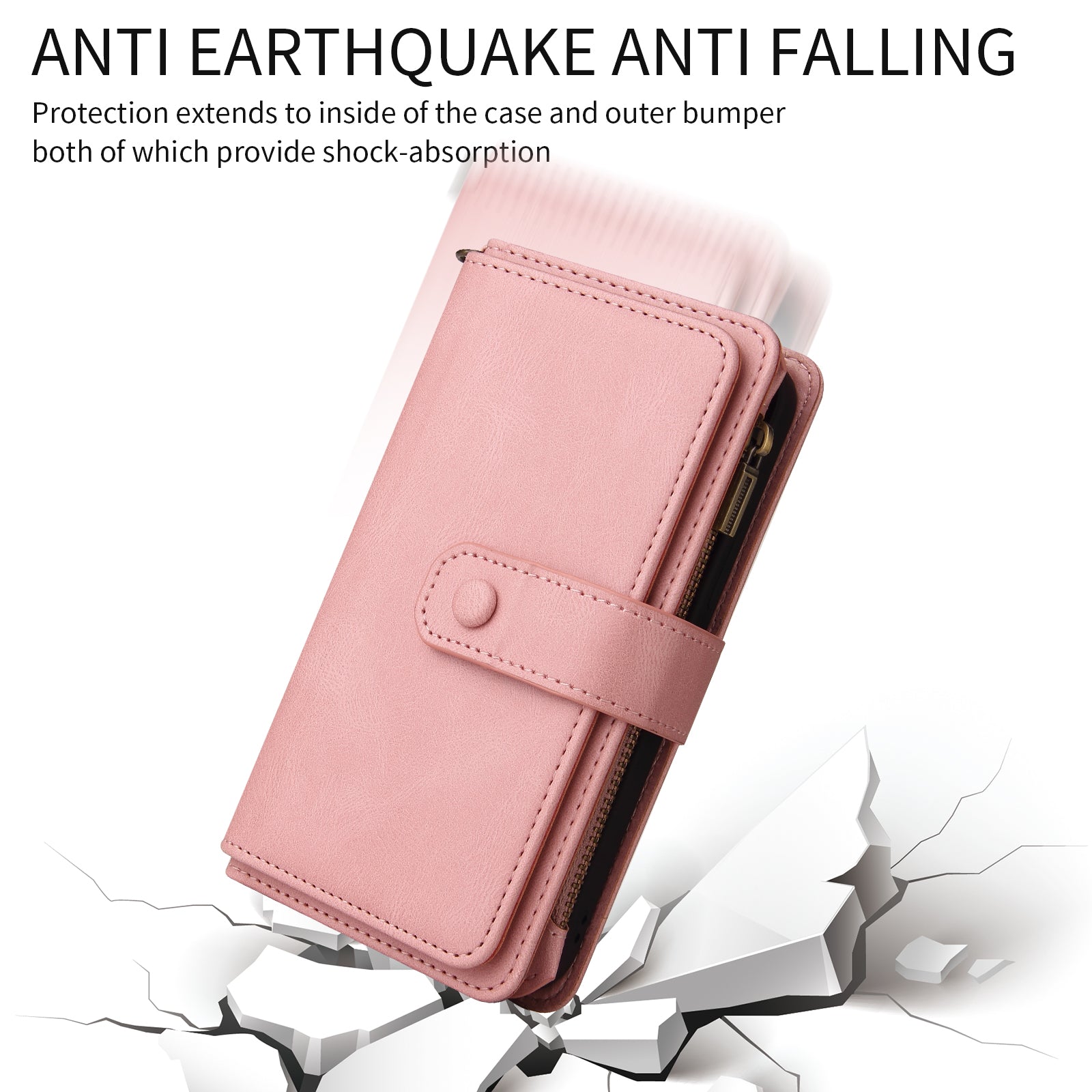 For Samsung Galaxy A57 5G Zipper Wallet Case with 15 Card Slots and Strap Leather Phone Cover - Pink
