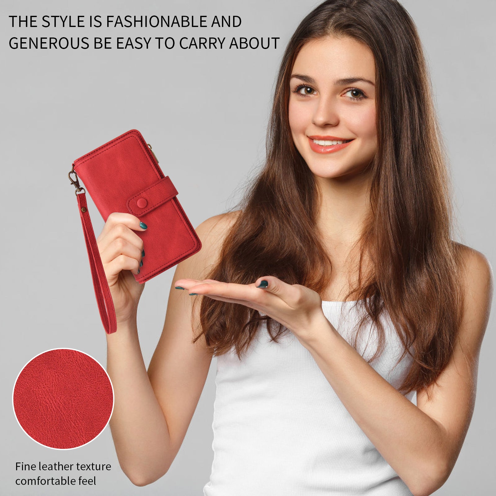 For Samsung Galaxy A57 5G Zipper Wallet Case with 15 Card Slots and Strap Leather Phone Cover - Red
