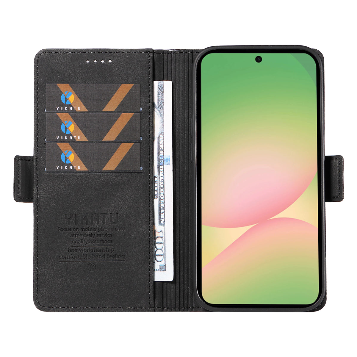 For Samsung Galaxy A57 5G Leather Case YIKATU YK-005 Skin-touch Feeling Wallet Phone Cover - Black