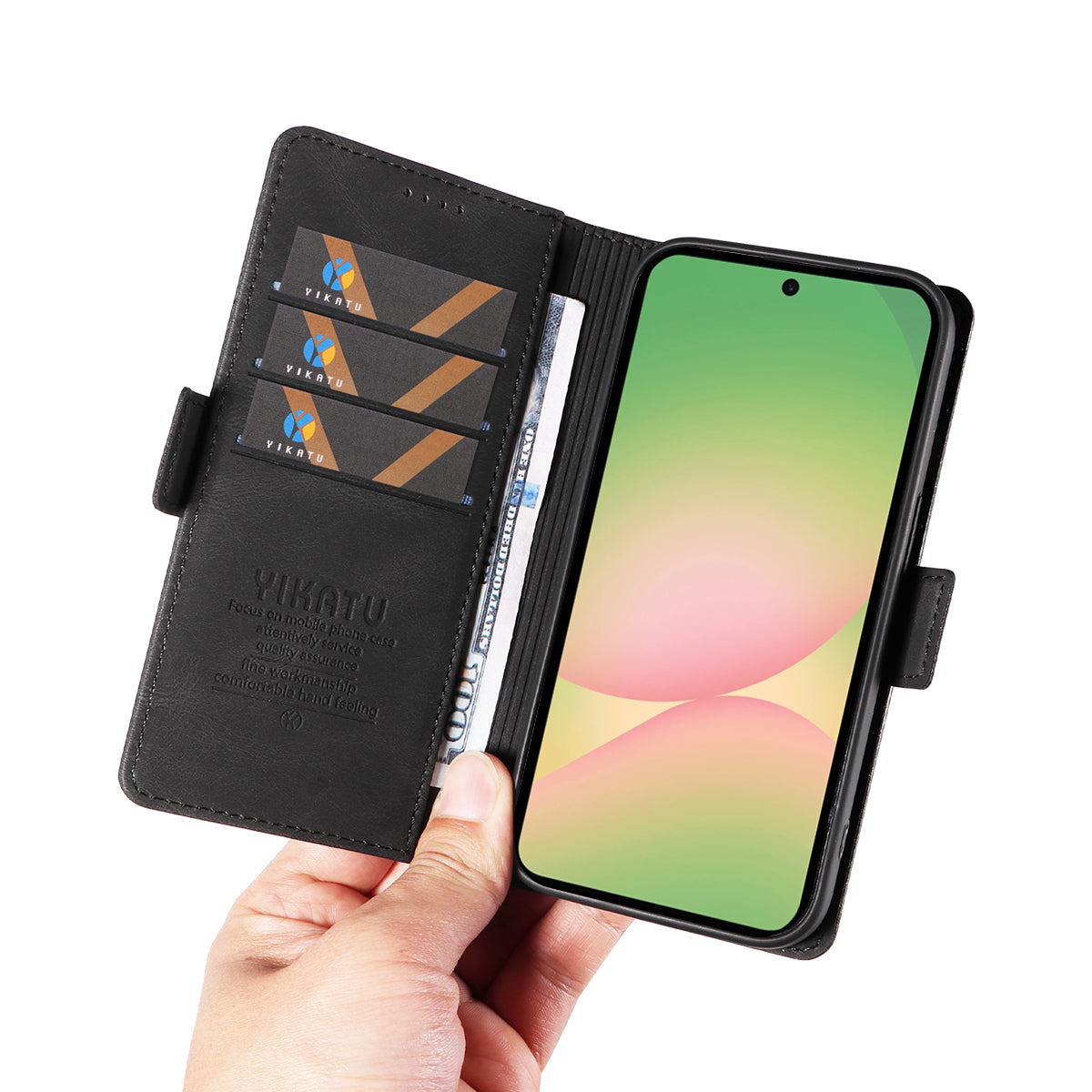 For Samsung Galaxy A57 5G Leather Case YIKATU YK-005 Skin-touch Feeling Wallet Phone Cover - Black