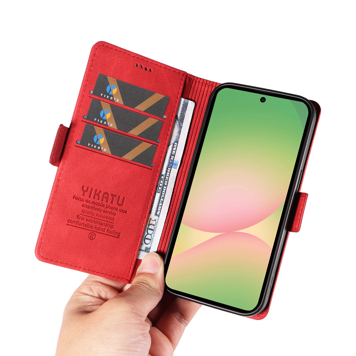 For Samsung Galaxy A57 5G Leather Case YIKATU YK-005 Skin-touch Feeling Wallet Phone Cover - Red