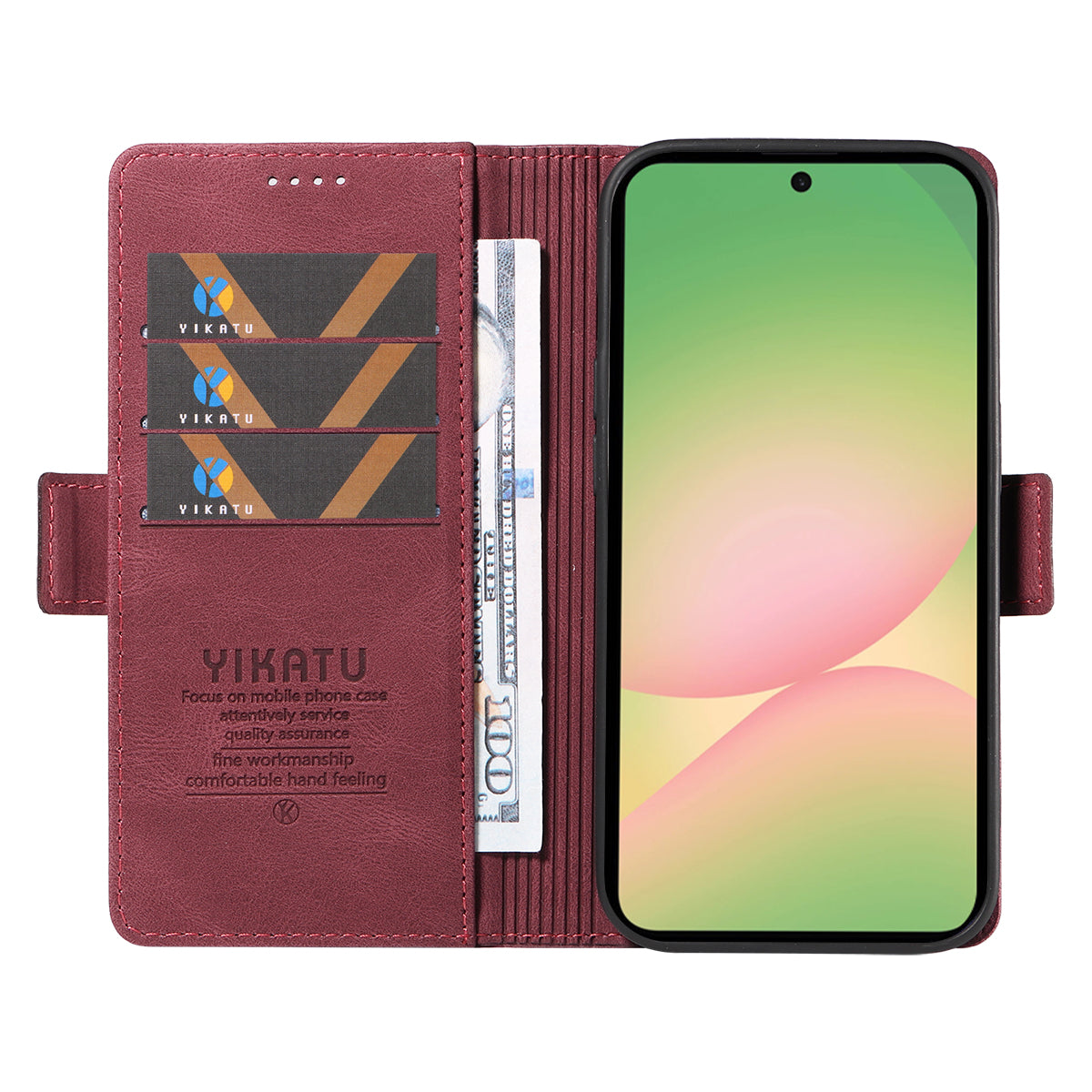 For Samsung Galaxy A57 5G Leather Case YIKATU YK-005 Skin-touch Feeling Wallet Phone Cover - Wine Red
