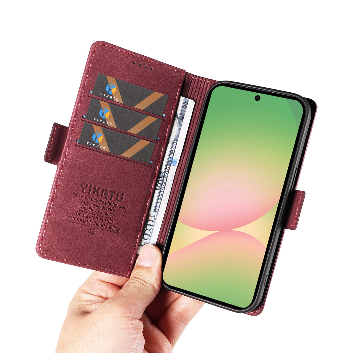 For Samsung Galaxy A57 5G Leather Case YIKATU YK-005 Skin-touch Feeling Wallet Phone Cover - Wine Red