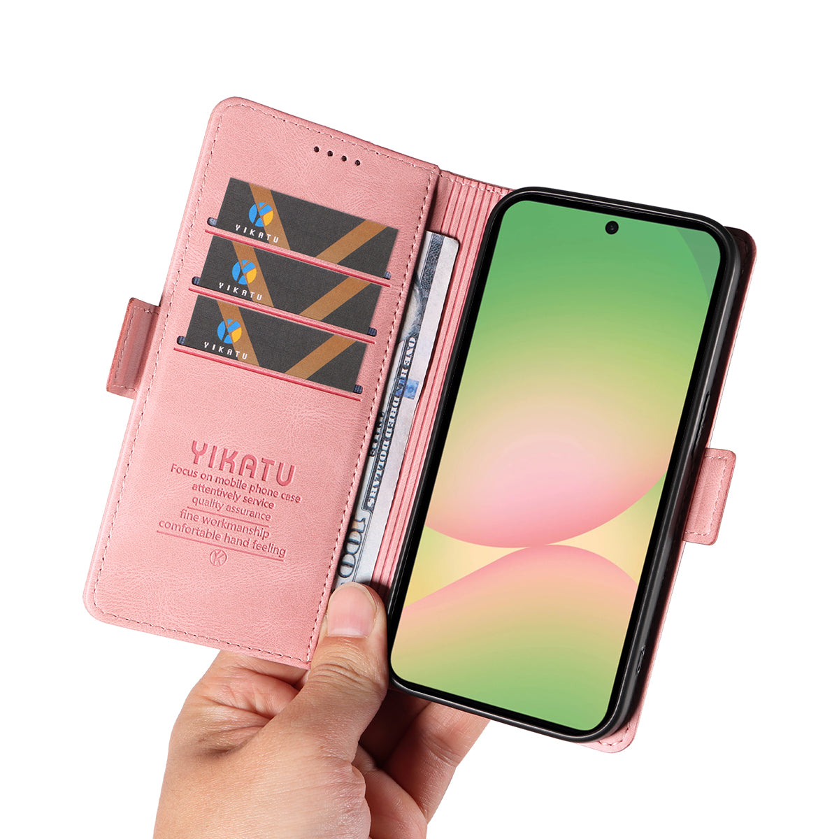 For Samsung Galaxy A57 5G Leather Case YIKATU YK-005 Skin-touch Feeling Wallet Phone Cover - Pink