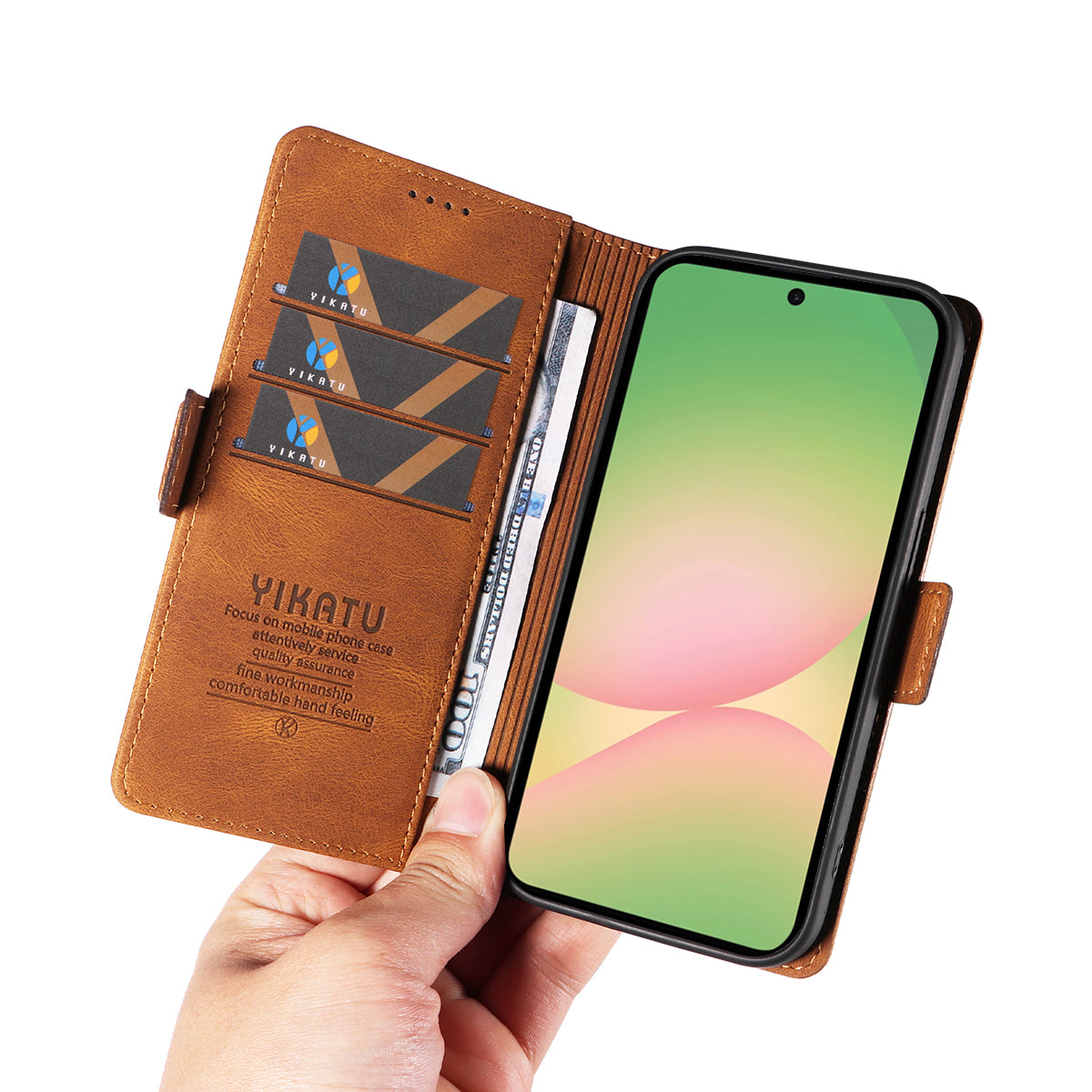 For Samsung Galaxy A57 5G Leather Case YIKATU YK-005 Skin-touch Feeling Wallet Phone Cover - Brown