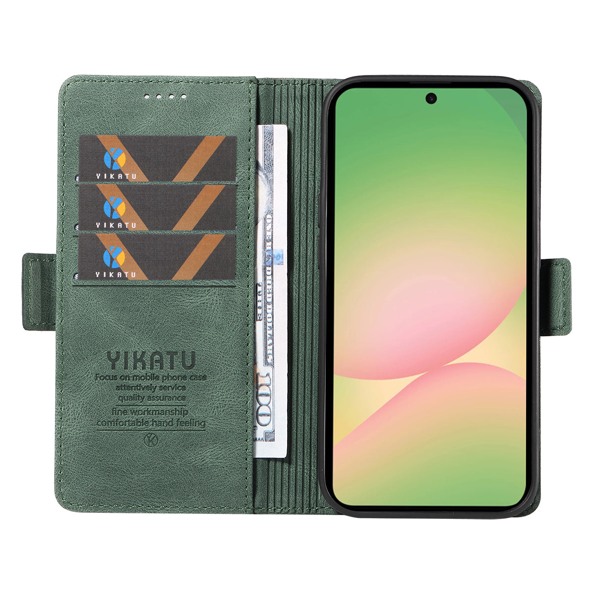 For Samsung Galaxy A57 5G Leather Case YIKATU YK-005 Skin-touch Feeling Wallet Phone Cover - Green