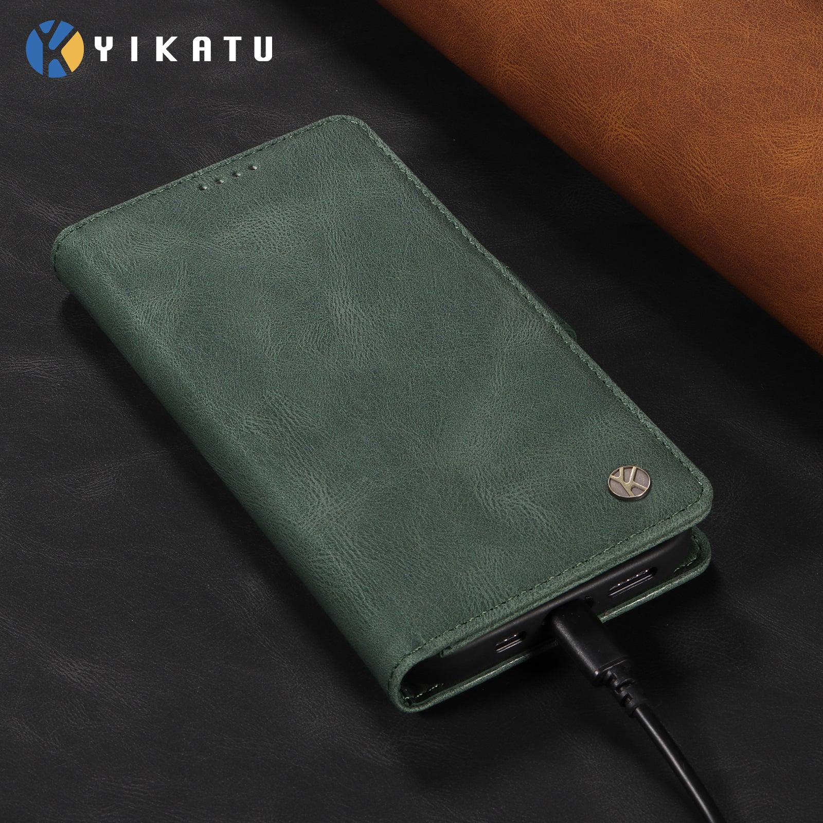 For Samsung Galaxy A57 5G Leather Case YIKATU YK-005 Skin-touch Feeling Wallet Phone Cover - Green