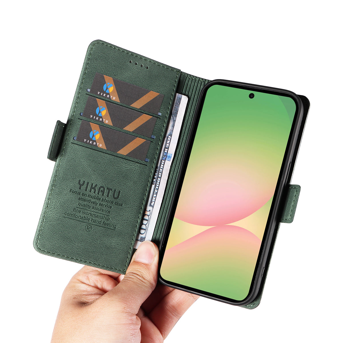 For Samsung Galaxy A57 5G Leather Case YIKATU YK-005 Skin-touch Feeling Wallet Phone Cover - Green