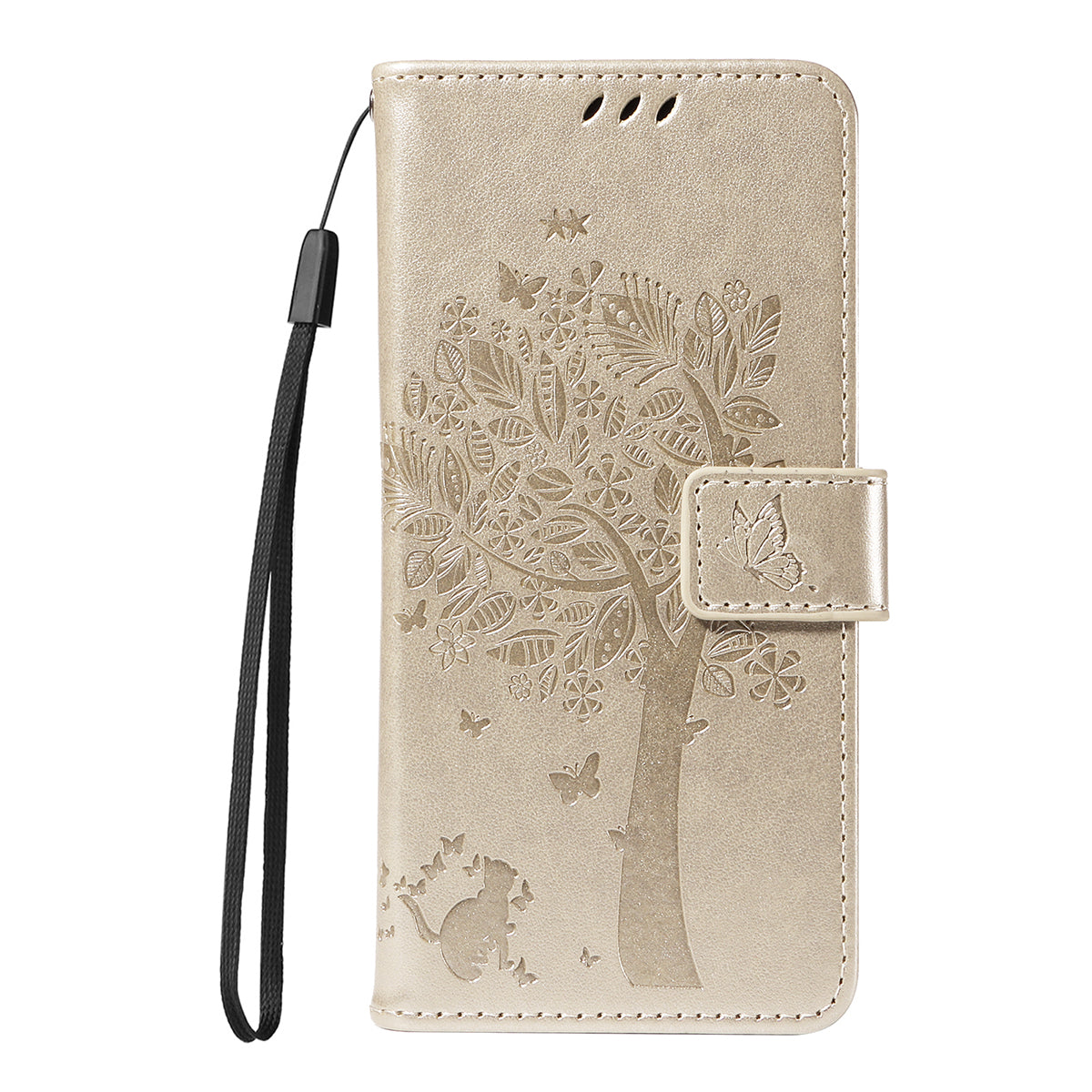 For Samsung Galaxy A57 5G Phone Case with Stand Cat Tree Pattern Leather Wallet Mobile Cover - Gold