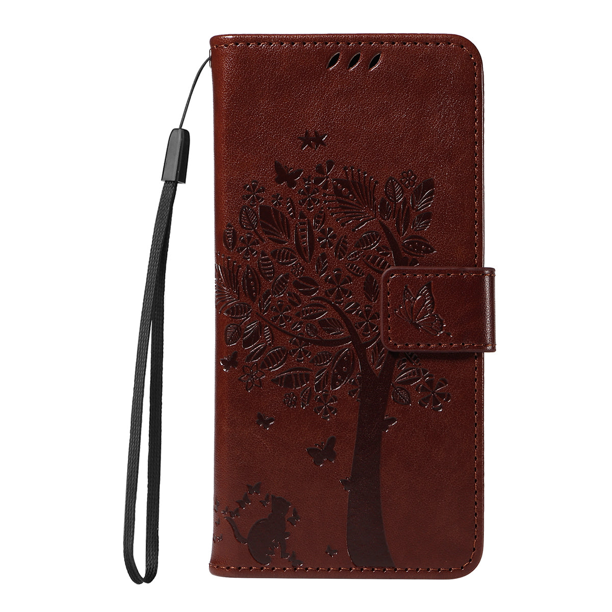 For Samsung Galaxy A57 5G Phone Case with Stand Cat Tree Pattern Leather Wallet Mobile Cover - Coffee